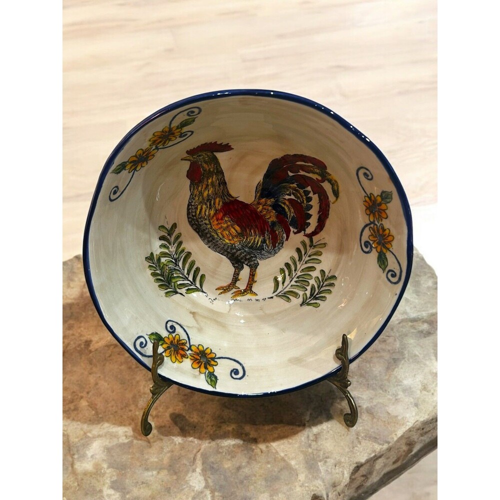 Vtg Rooster Made In China Round Serving Bowl 10” Discontinued  French Country